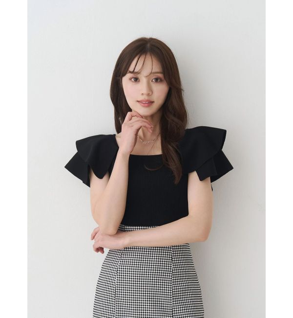 MERCURYDUO「ダブルラッフルコンパクトニット」|ニット・セーター|ブラック