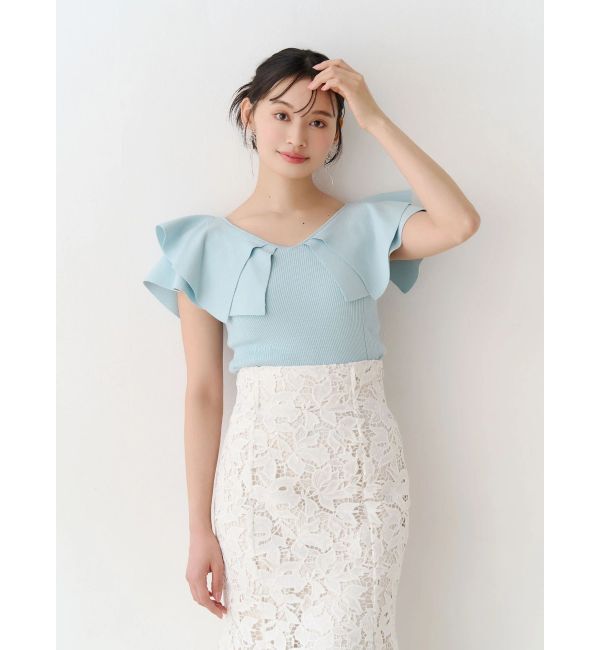 MERCURYDUO「ダブルラッフルコンパクトニット」|ニット・セーター|ミントグリーン