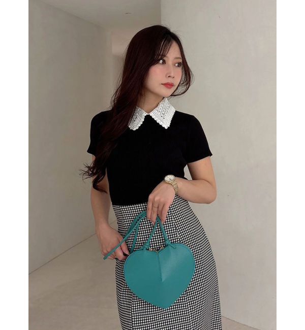 MERCURYDUO「レース襟ハーフスリーブニット」|ニット・セーター|