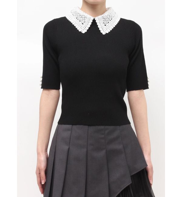 MERCURYDUO「レース襟ハーフスリーブニット」|ニット・セーター|