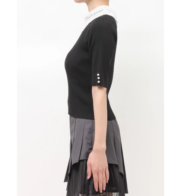 MERCURYDUO「レース襟ハーフスリーブニット」|ニット・セーター|