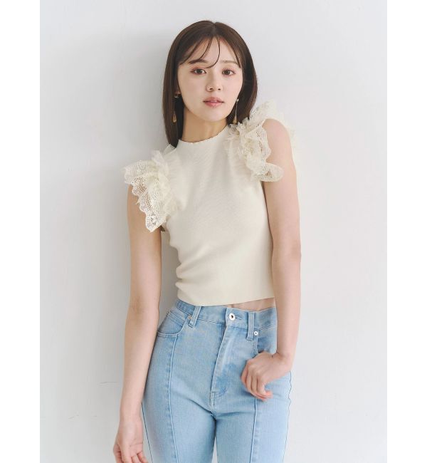 MERCURYDUO「異素材フリルボトルニット」|ニット・セーター|オフホワイト