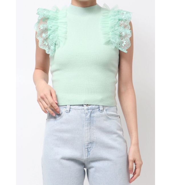 MERCURYDUO「異素材フリルボトルニット」|ニット・セーター|ミントグリーン
