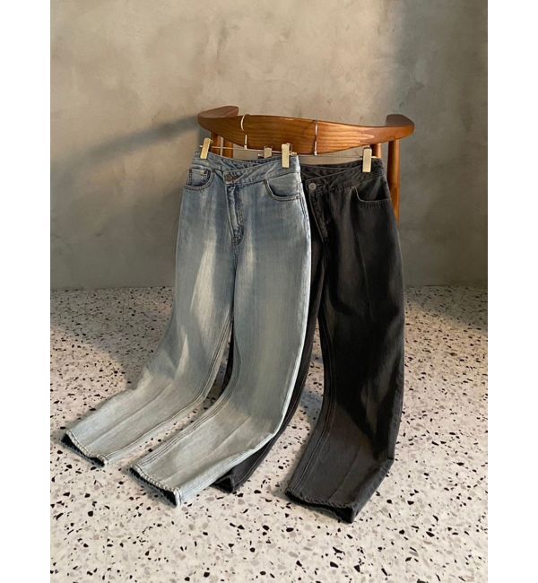 LAGUNAMOON「ウエストアシンメトリーデニムパンツ」|デニム|