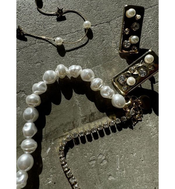 LAGUNAMOON「LADYフェイクパールビジュースクエアイヤリング」|イヤリング|