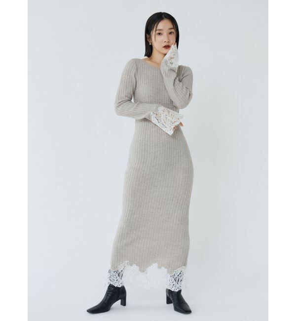 LAGUNAMOON「レースドッキングリブニットワンピース」|ワンピース|