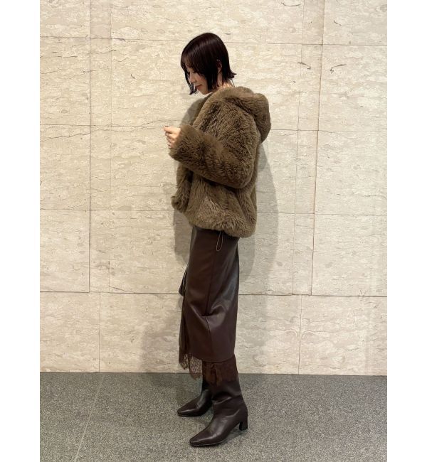 LAGUNAMOON「ヘムレースレイヤードハイウエストエコレザースカート」|スカート|