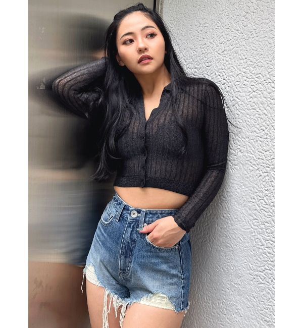 GYDA「ハイウエストJUBEYO bijouデニムショートパンツ」|デニム|