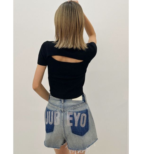 GYDA「ハイウエストJUBEYO bijouデニムショートパンツ」|デニム|