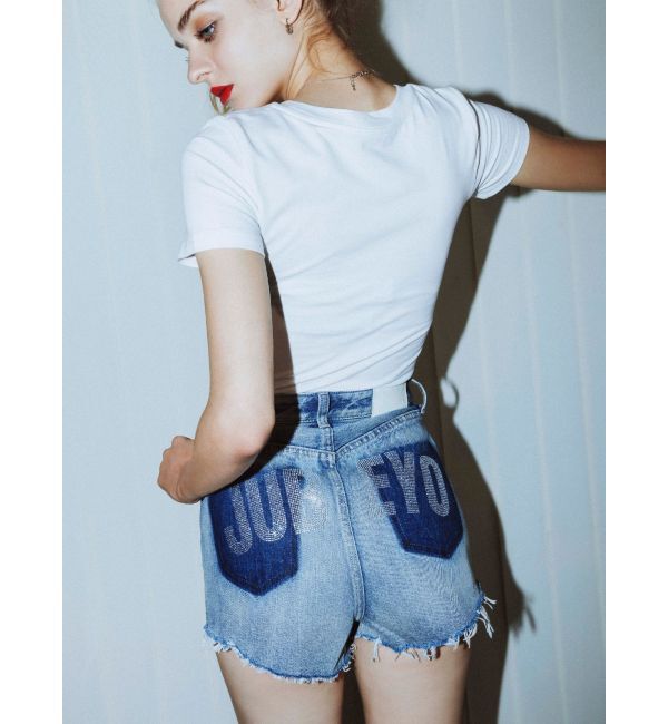 GYDA「ハイウエストJUBEYO bijouデニムショートパンツ」|デニム|