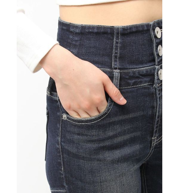 GYDA「ハイウエストボタンBACKレースアップフレアデニムパンツ」|デニム|