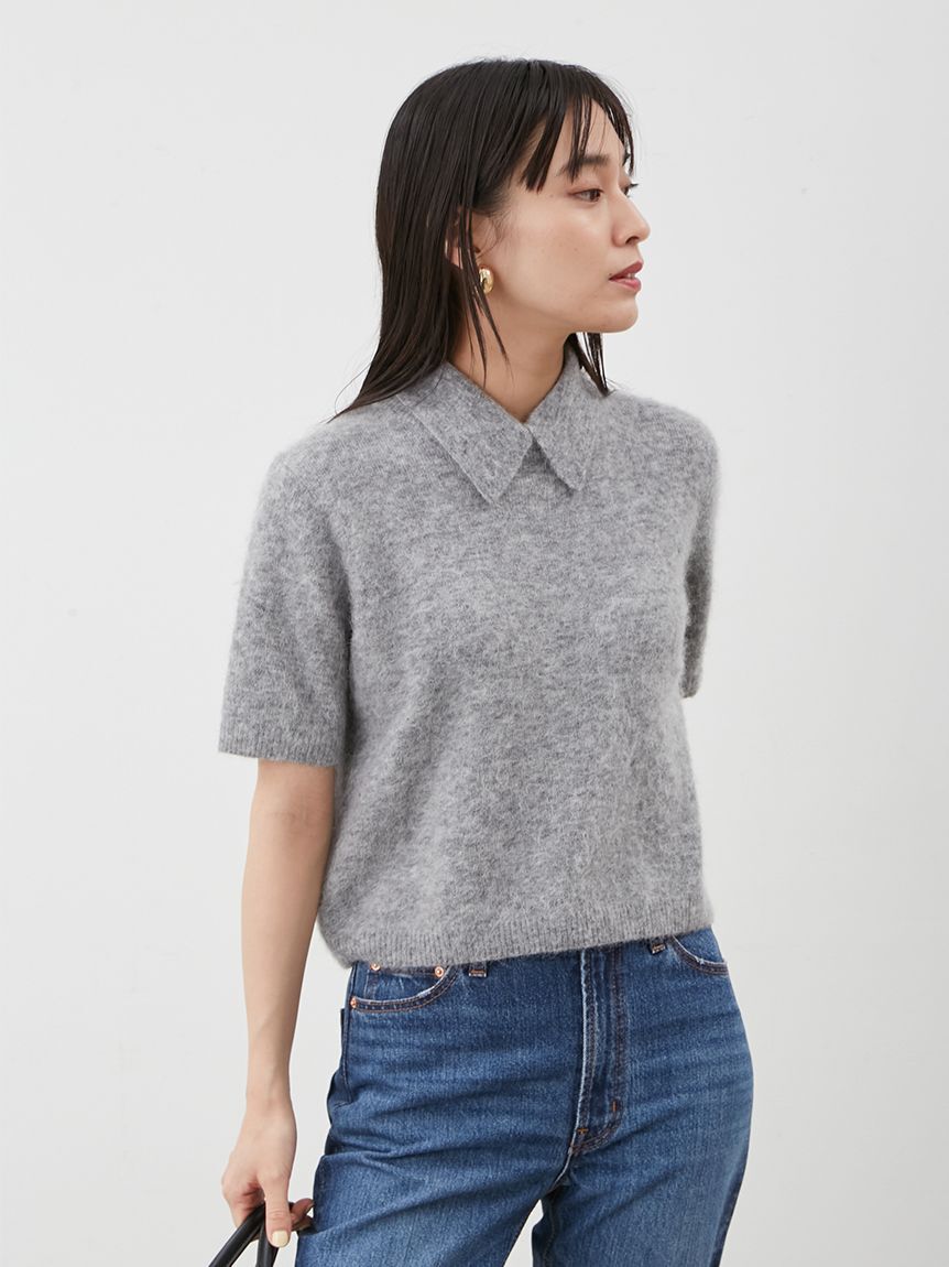 Mila Owen「ポロ衿クロップド丈モヘアニットトップス」|ニット・セーター|