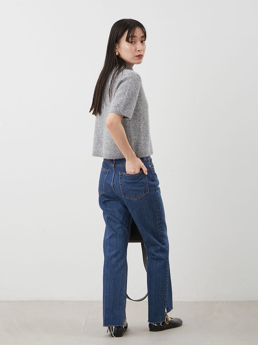 Mila Owen「ポロ衿クロップド丈モヘアニットトップス」|ニット・セーター|