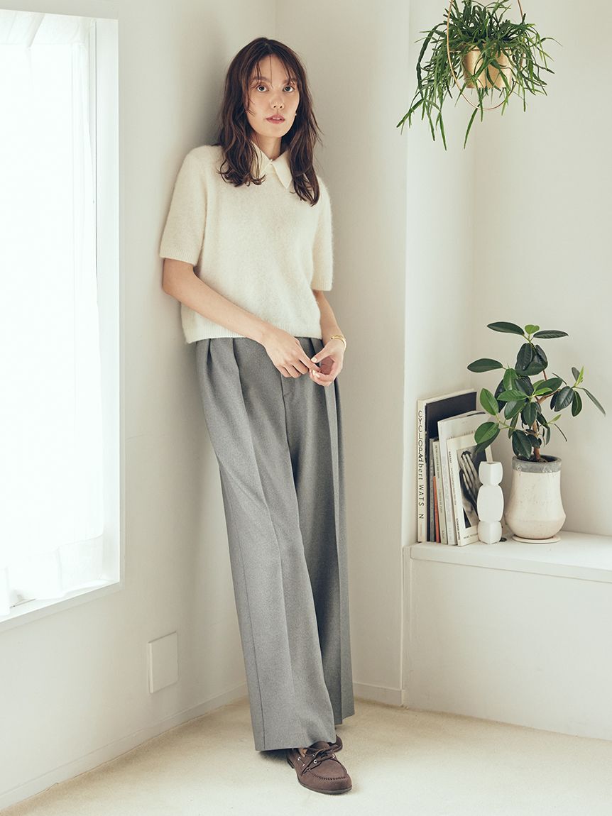 Mila Owen「ポロ衿クロップド丈モヘアニットトップス」|ニット・セーター|