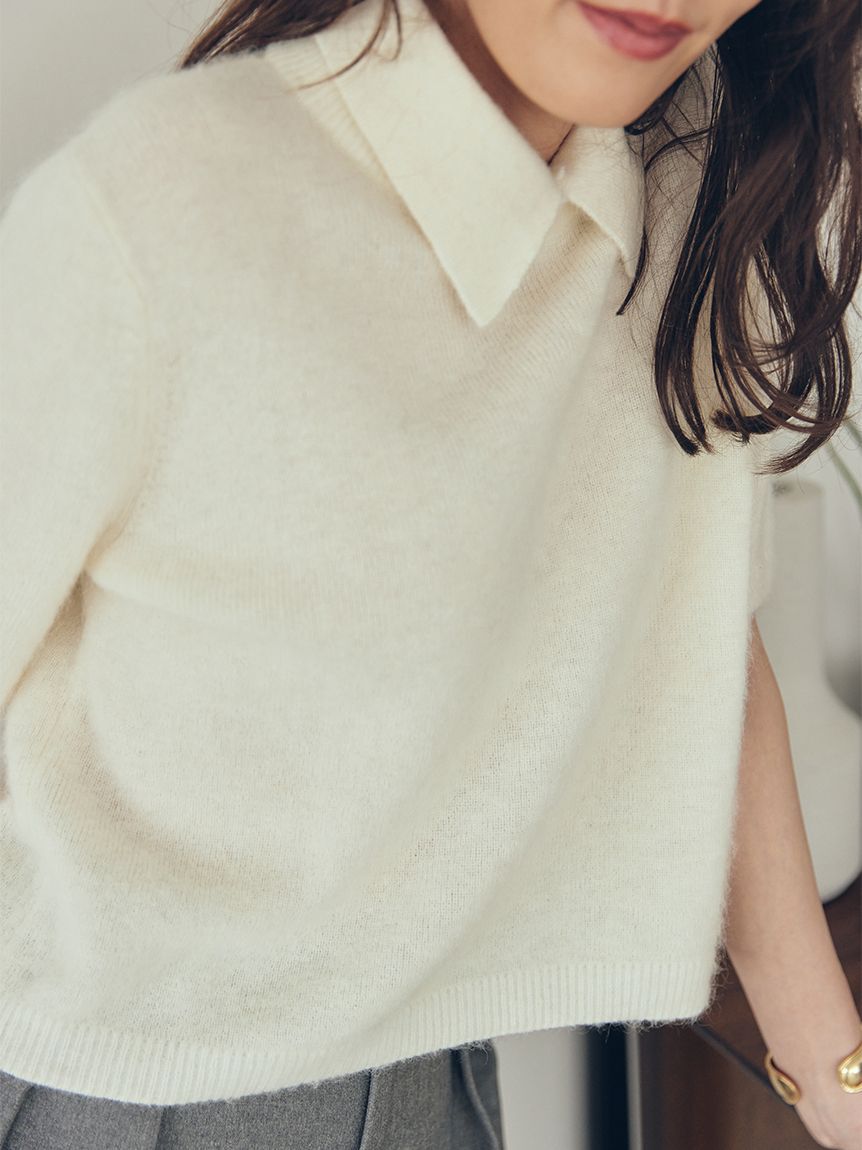 Mila Owen「ポロ衿クロップド丈モヘアニットトップス」|ニット・セーター|