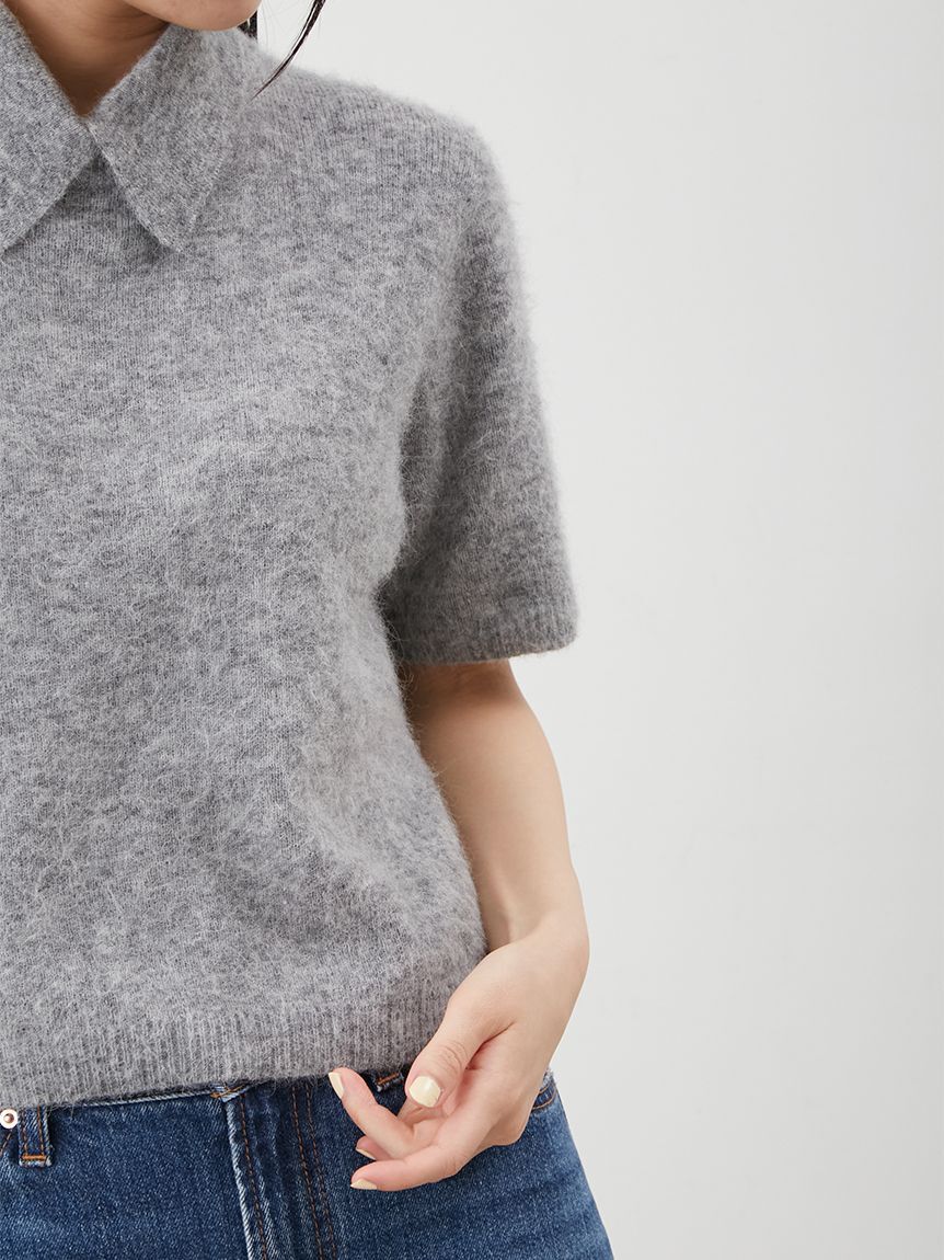 Mila Owen「ポロ衿クロップド丈モヘアニットトップス」|ニット・セーター|