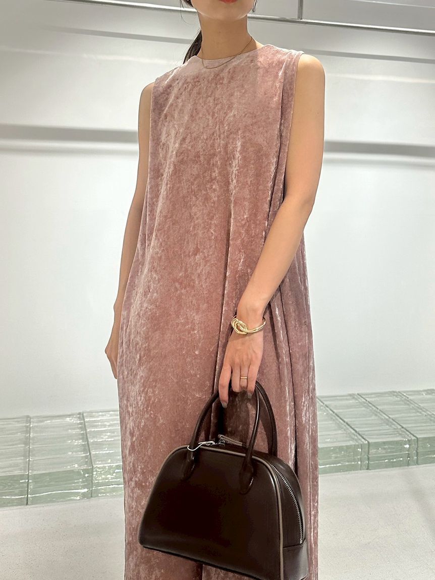 emmi atelier「メッシュベロアバックドレープワンピース」|ワンピース|