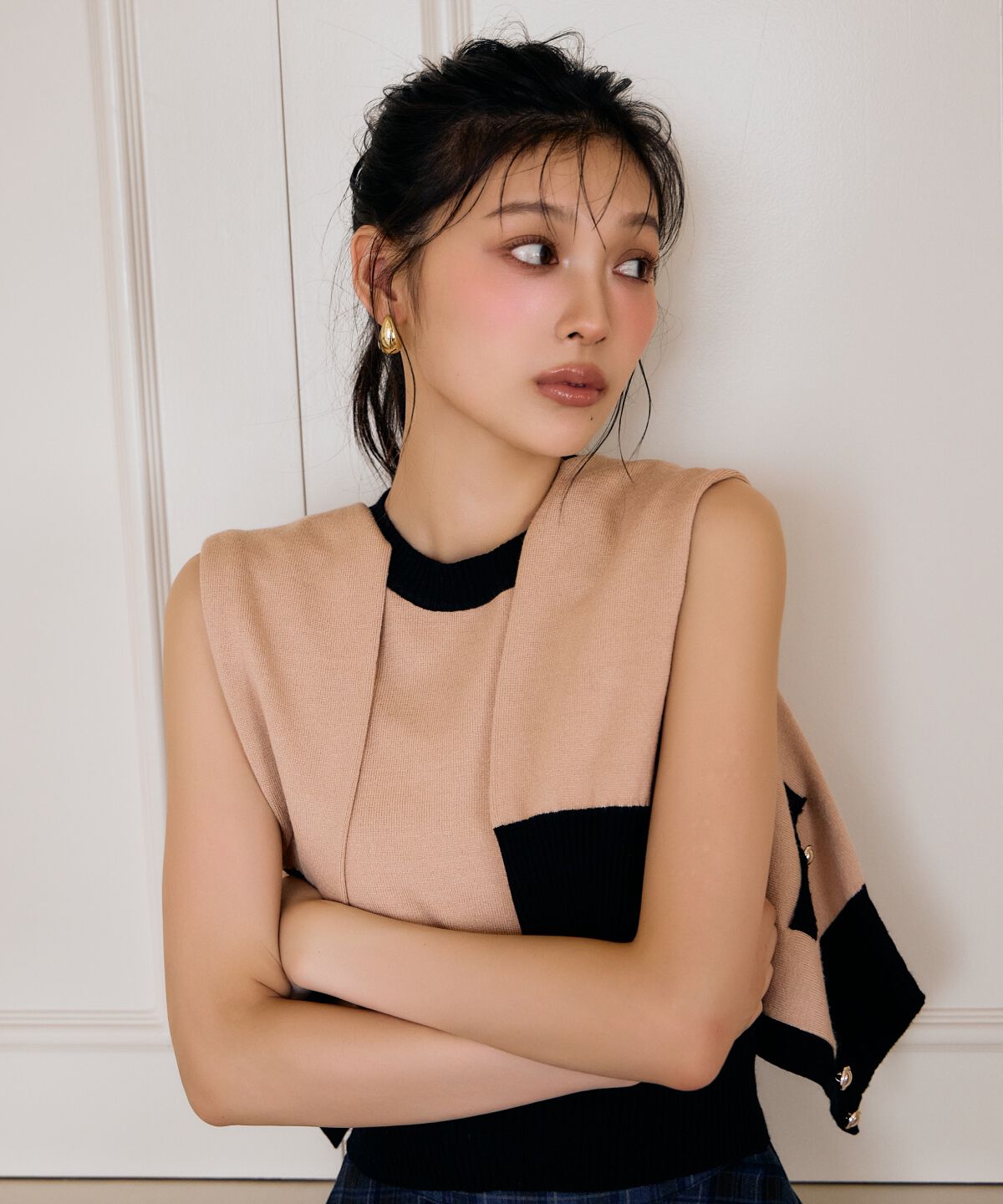 アンドクチュール「バイカラーアンサンブルニット」|カーディガン|