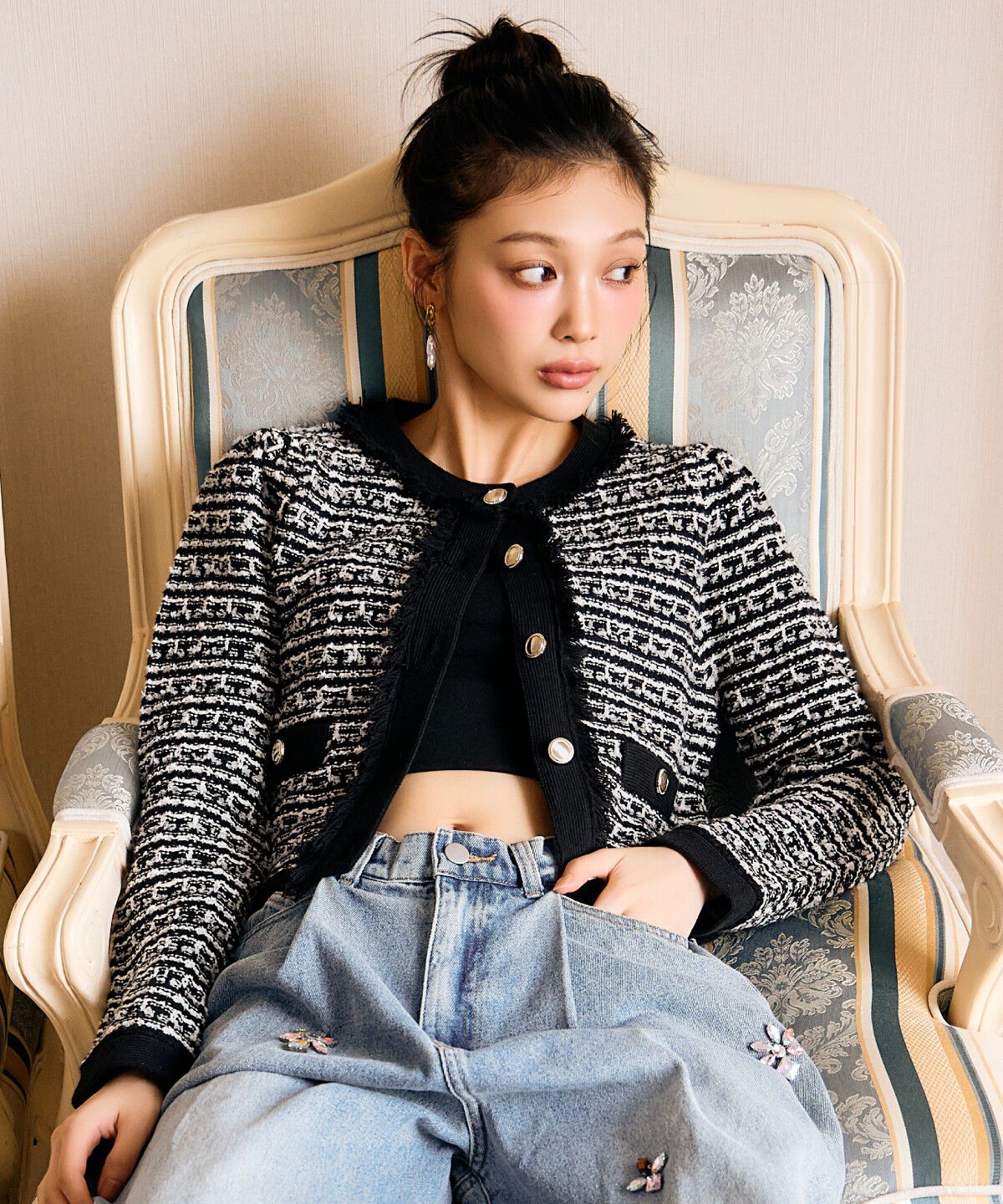 アンドクチュール「ツイードライクニットカーディガン」|カーディガン|