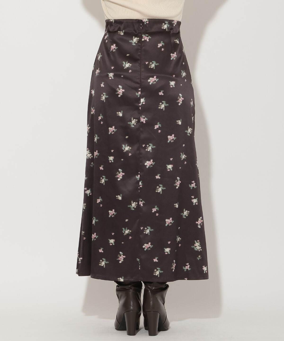 アンドクチュール「ブラーフラワープリントナロースカート」|タイト|