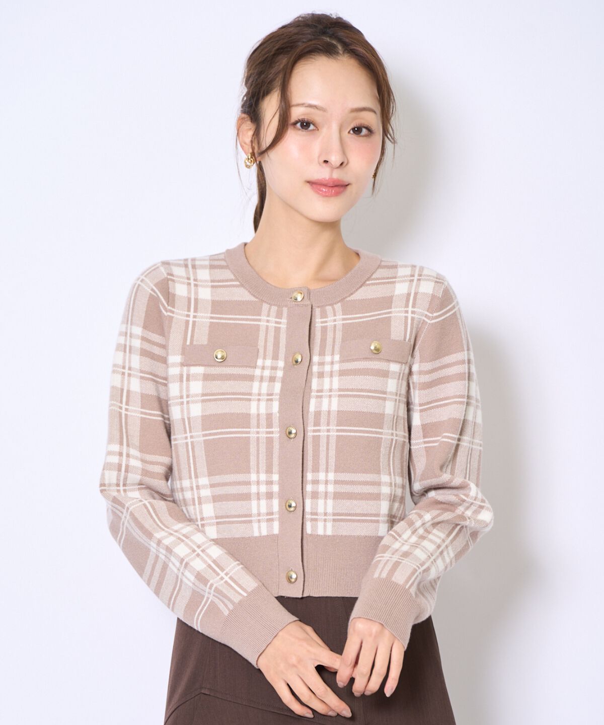 アンドクチュール「チェックジャガードニットカーディガン」|カーディガン|beige/ﾁｪｯｸ