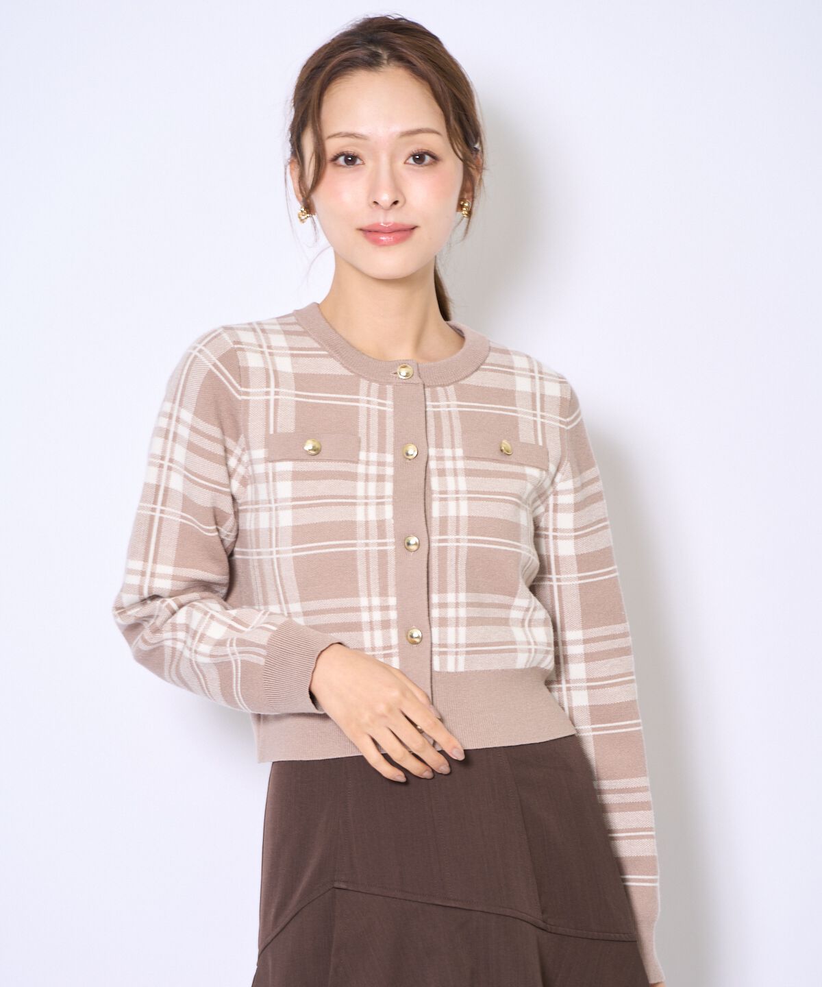 アンドクチュール「チェックジャガードニットカーディガン」|カーディガン|