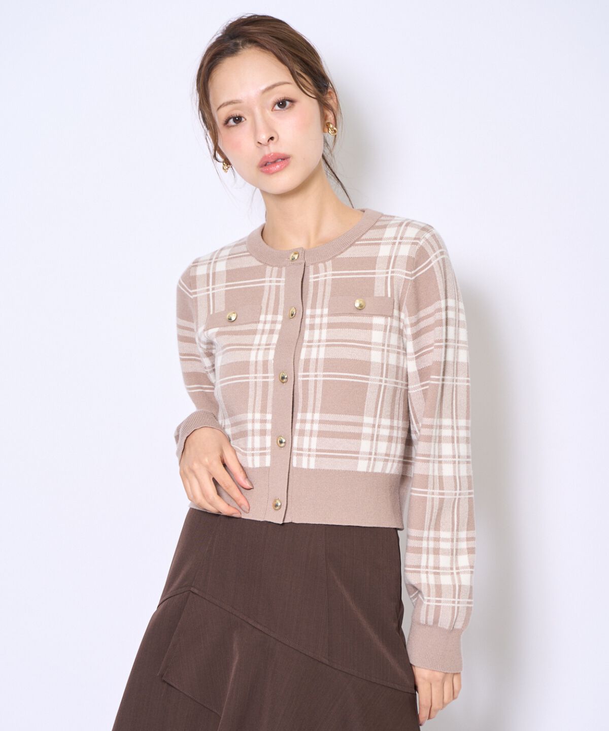 アンドクチュール「チェックジャガードニットカーディガン」|カーディガン|