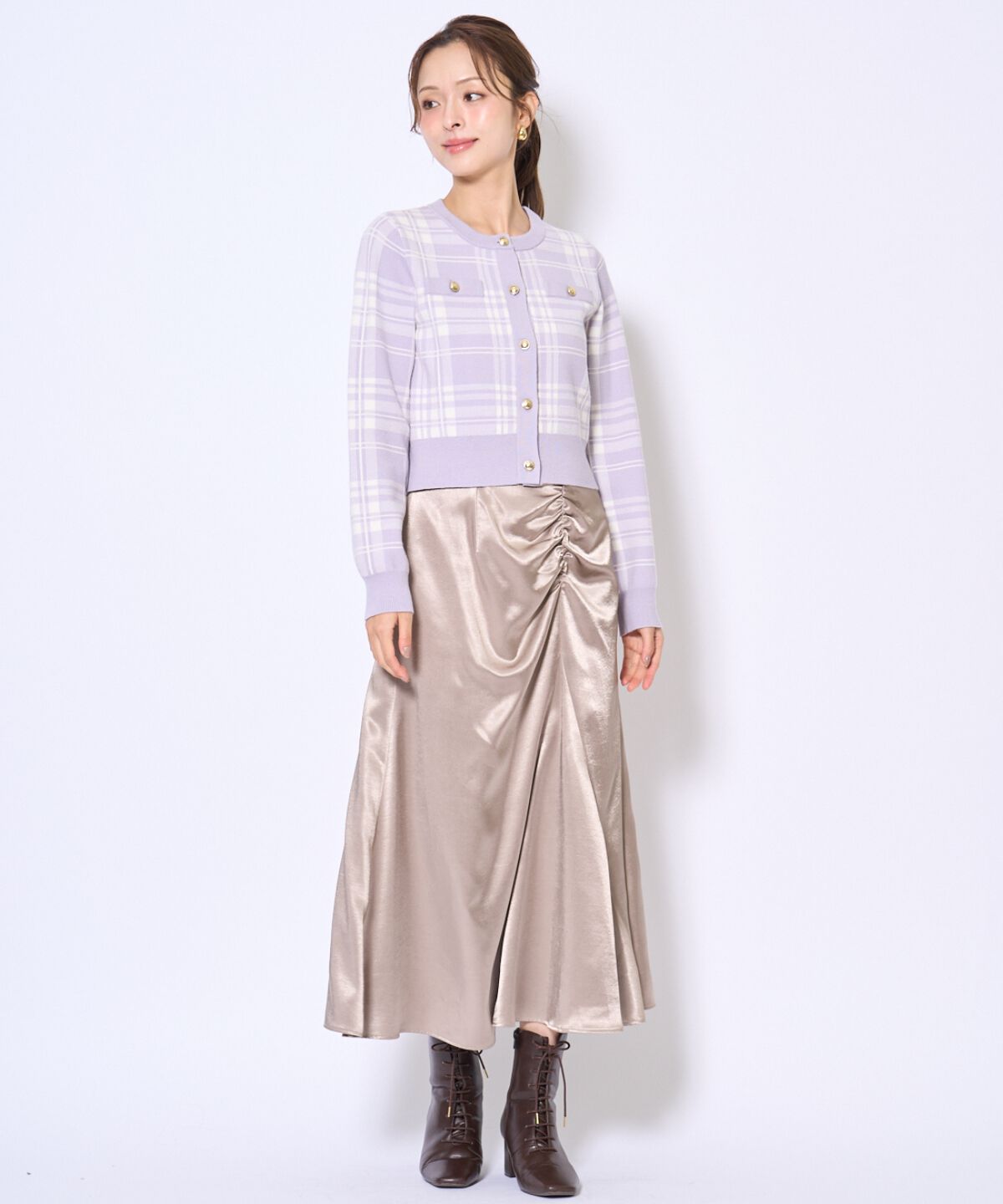 アンドクチュール「チェックジャガードニットカーディガン」|カーディガン|