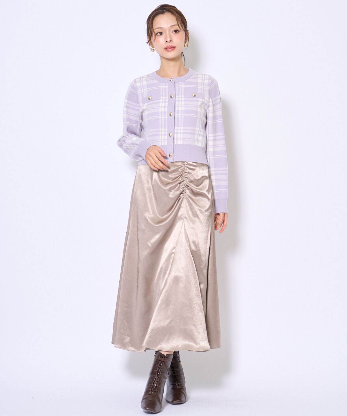 アンドクチュール「チェックジャガードニットカーディガン」|カーディガン|