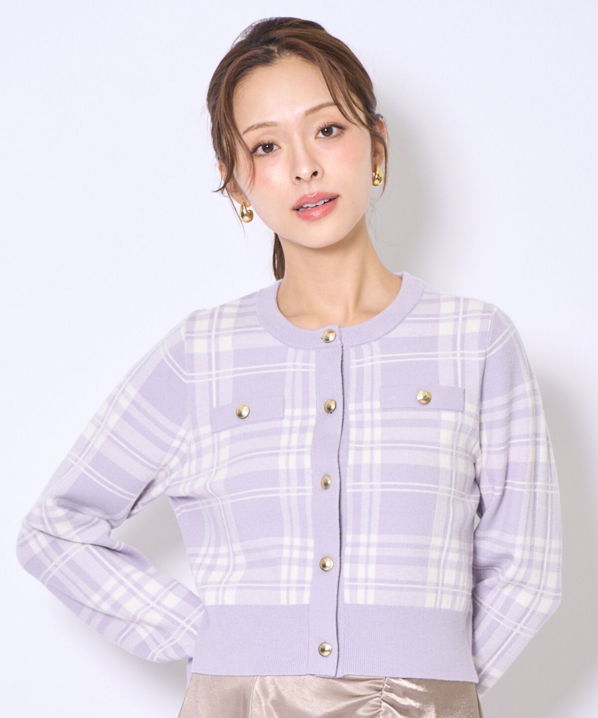 アンドクチュール「チェックジャガードニットカーディガン」|カーディガン|