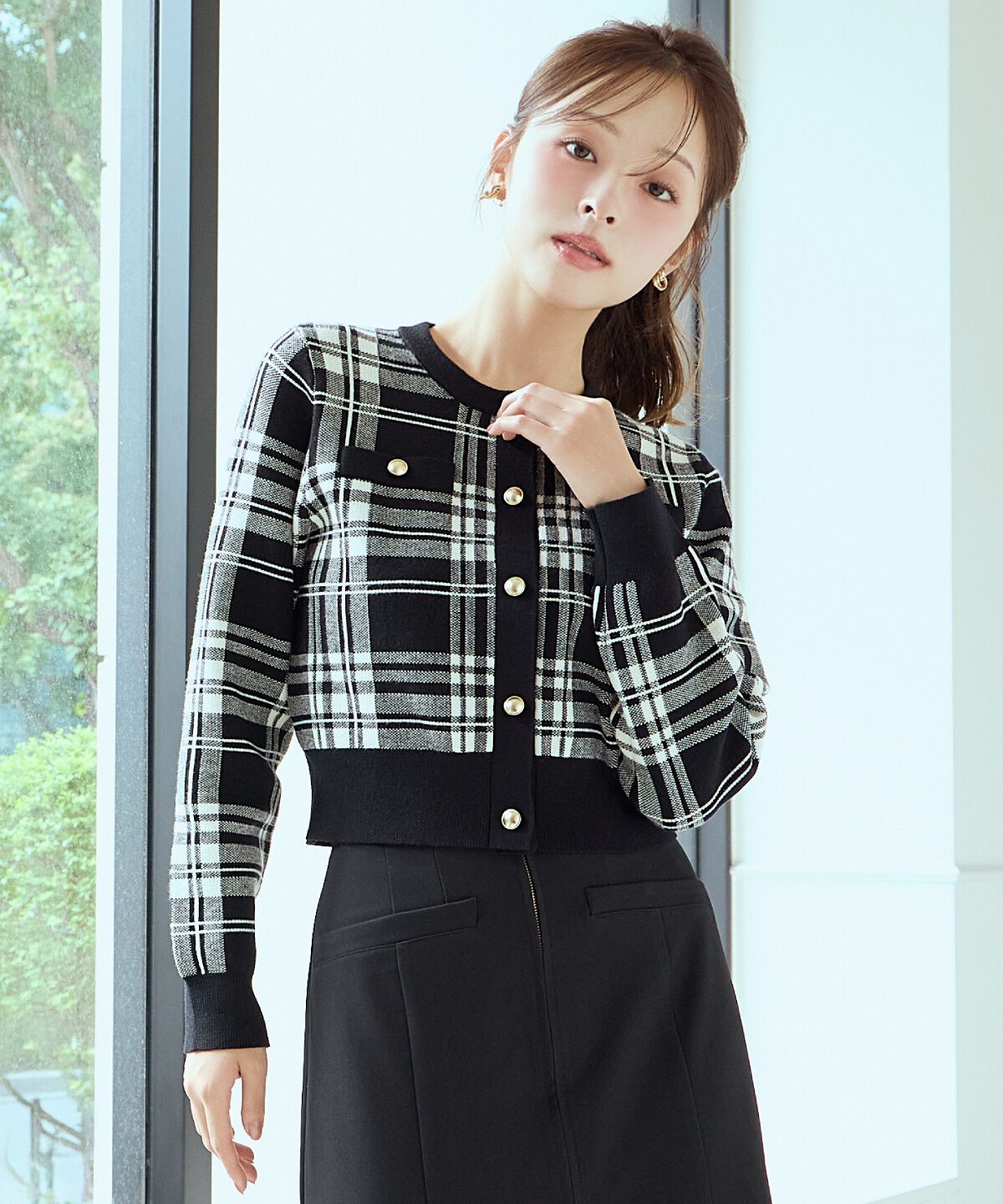 アンドクチュール「チェックジャガードニットカーディガン」|カーディガン|