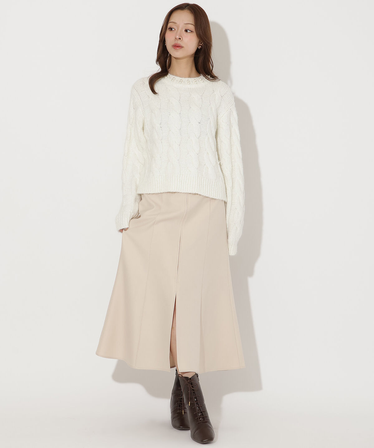 アンドクチュール「フロントZIPマーメイドスカート」|フレア|ベージュ