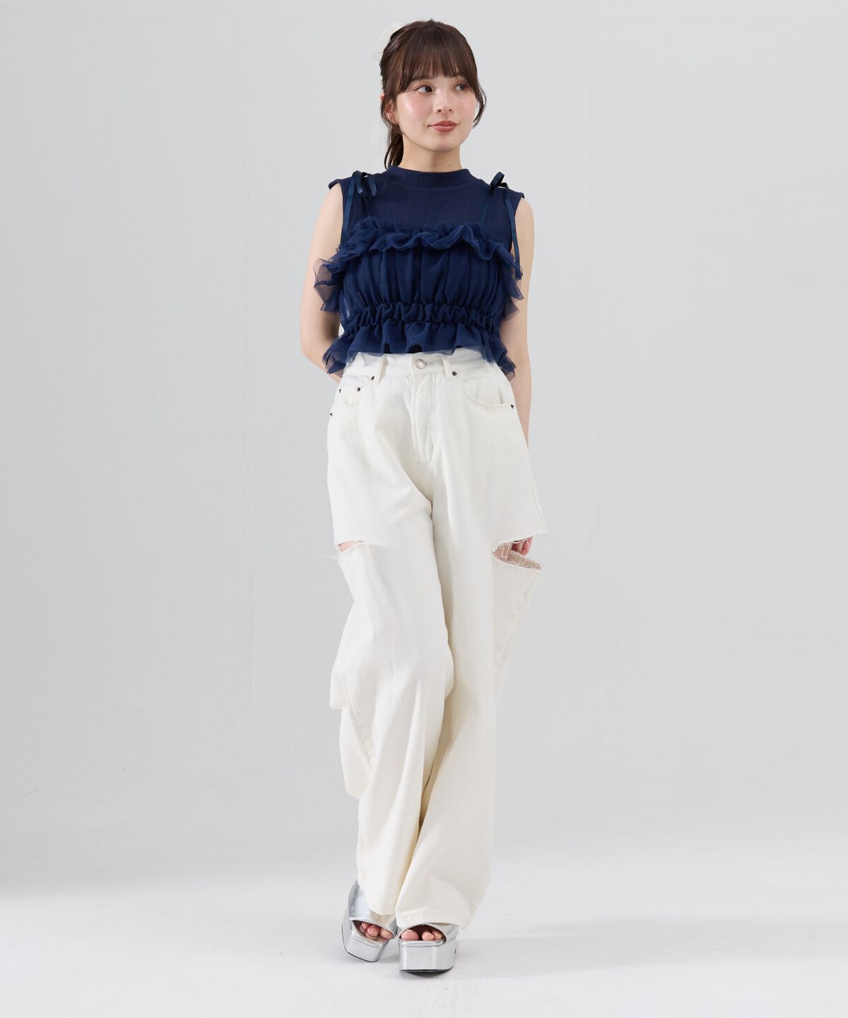 REDYAZEL「サイドダメージワイドパンツ」|デニム|