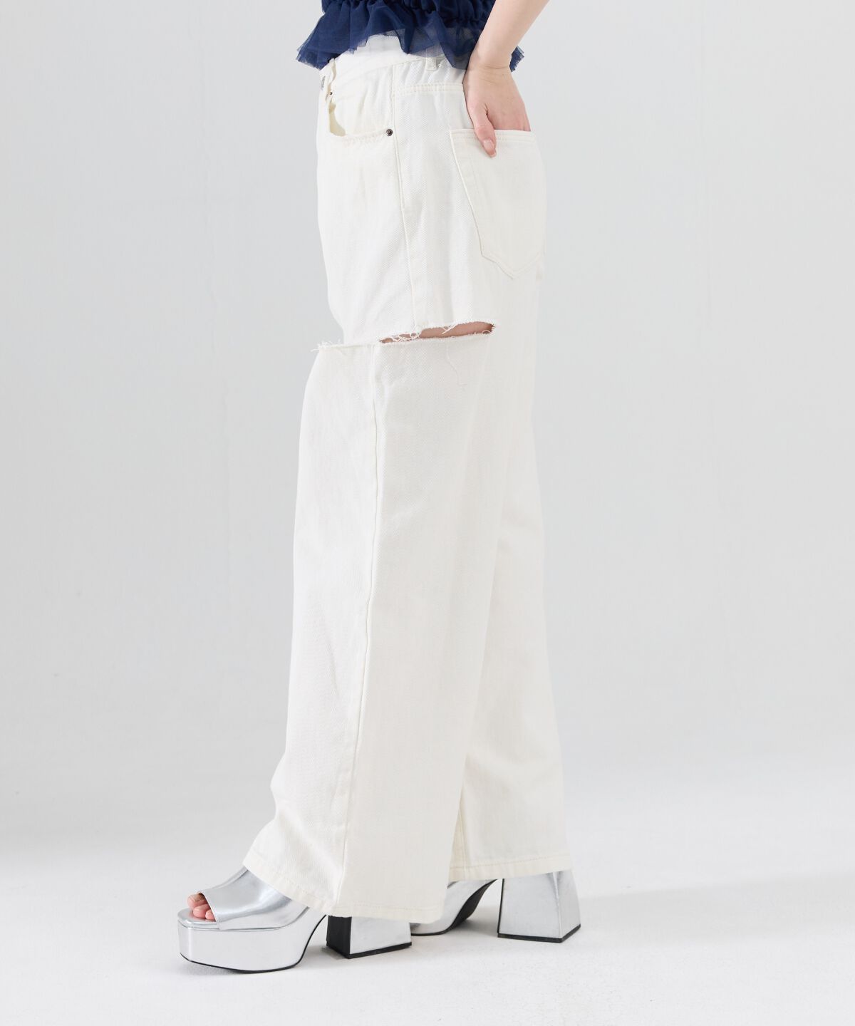 REDYAZEL「サイドダメージワイドパンツ」|デニム|