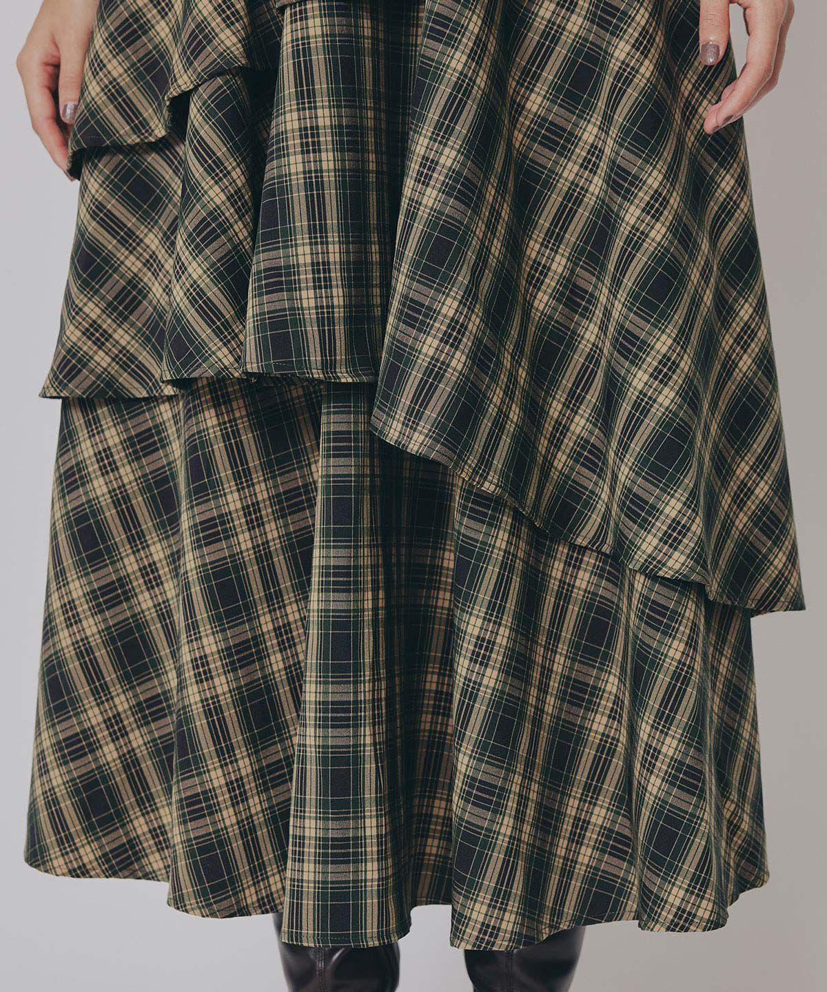 REDYAZEL「タータンチェックティアードスカート」|フレア|