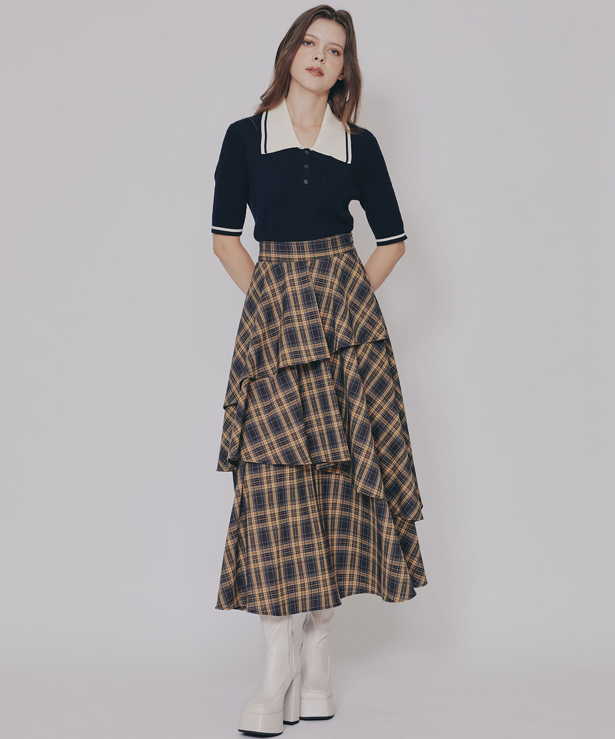 REDYAZEL「タータンチェックティアードスカート」|フレア|