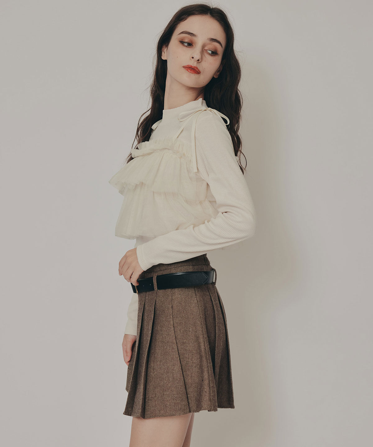 REDYAZEL「リボンチュールフリルビスチェニットトップス」|ニット・セーター|