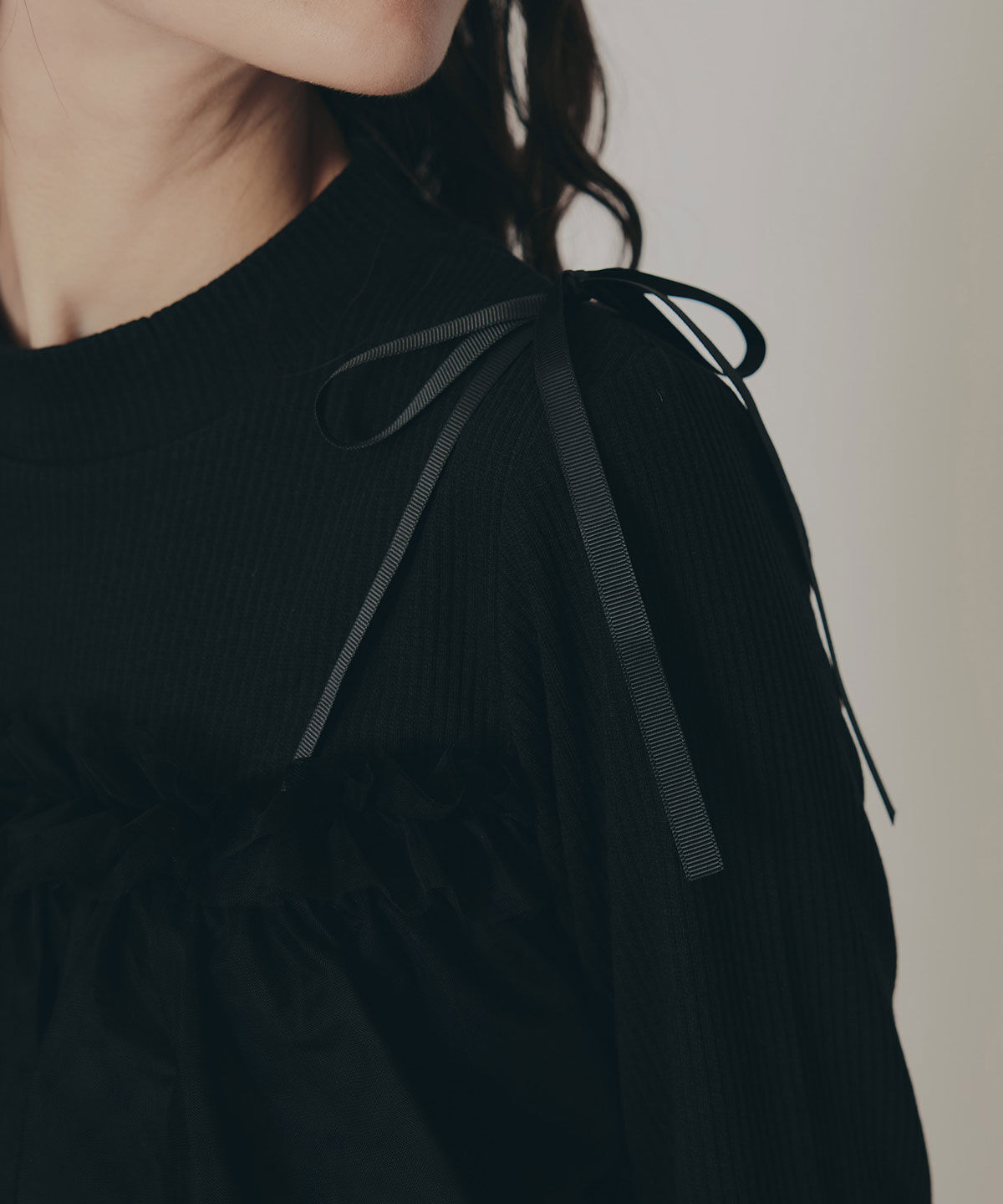 REDYAZEL「リボンチュールフリルビスチェニットトップス」|ニット・セーター|