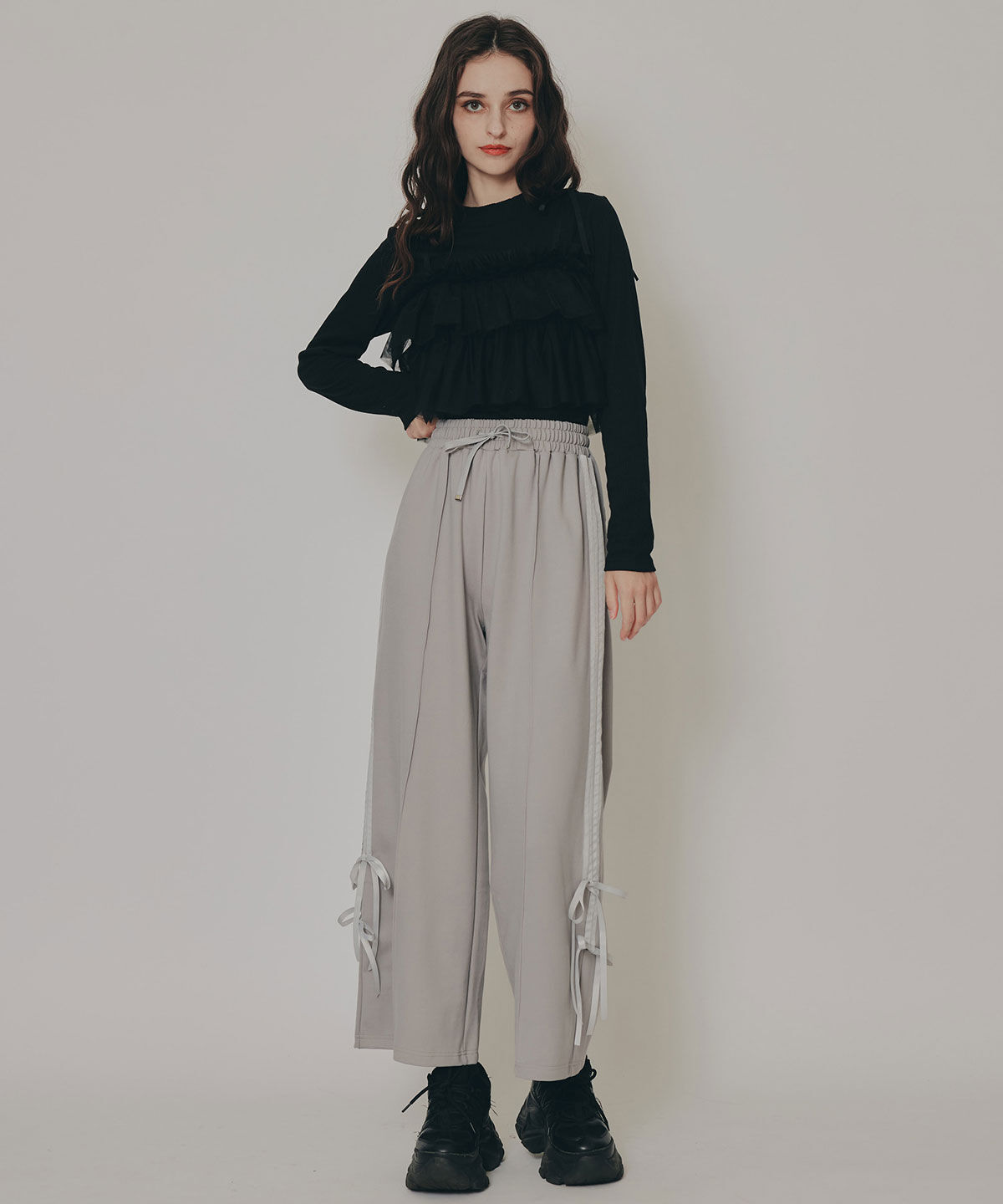 REDYAZEL「リボンチュールフリルビスチェニットトップス」|ニット・セーター|