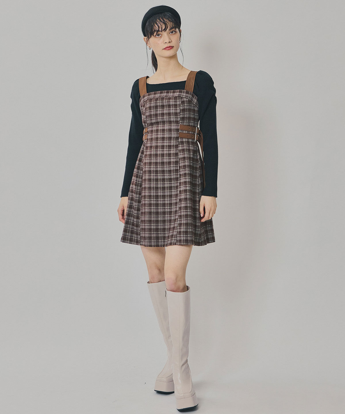 REDYAZEL「チェックショートジャケット&times;Wベルトワンピースセットアップ」|ワンピース|