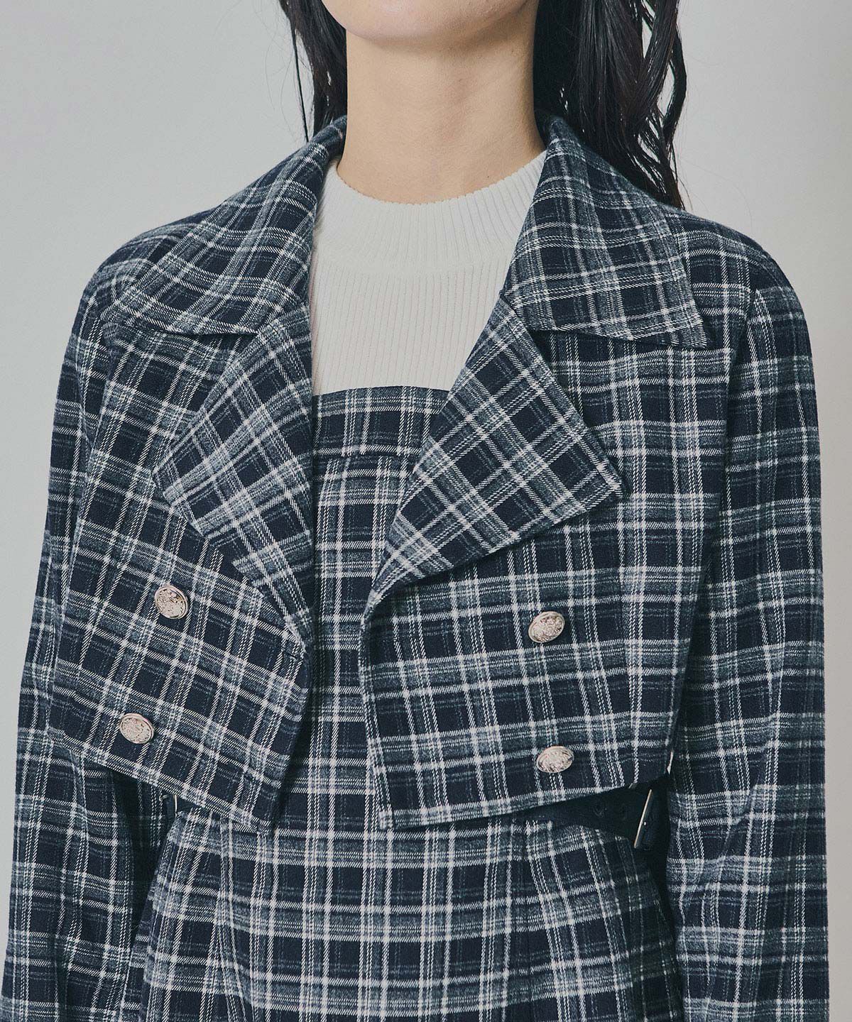 REDYAZEL「チェックショートジャケット&times;Wベルトワンピースセットアップ」|ワンピース|