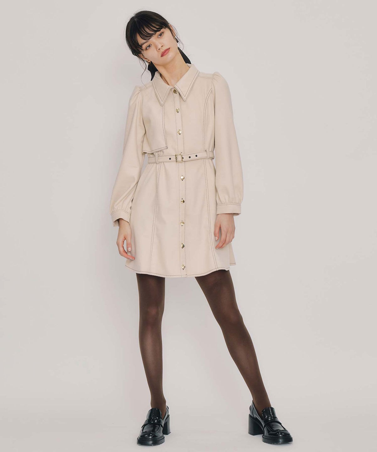 REDYAZEL「バイカラーステッチラインミニワンピース」|ワンピース|