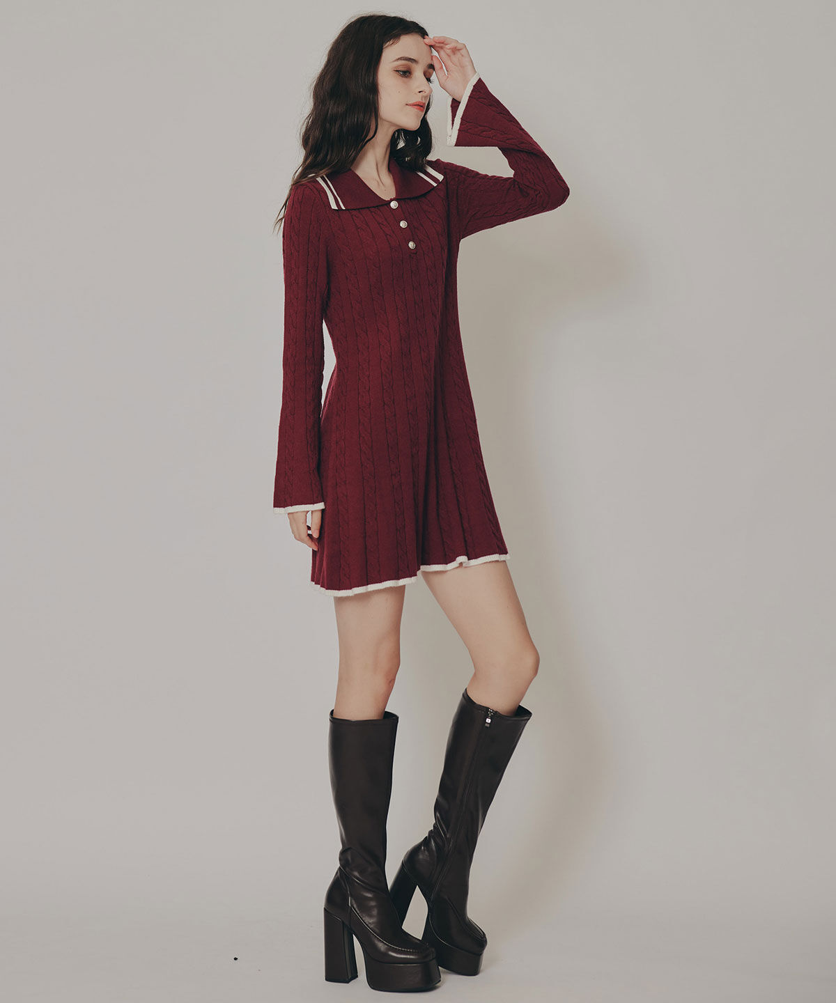 REDYAZEL「ラインケーブルミニニットワンピース」|ワンピース|