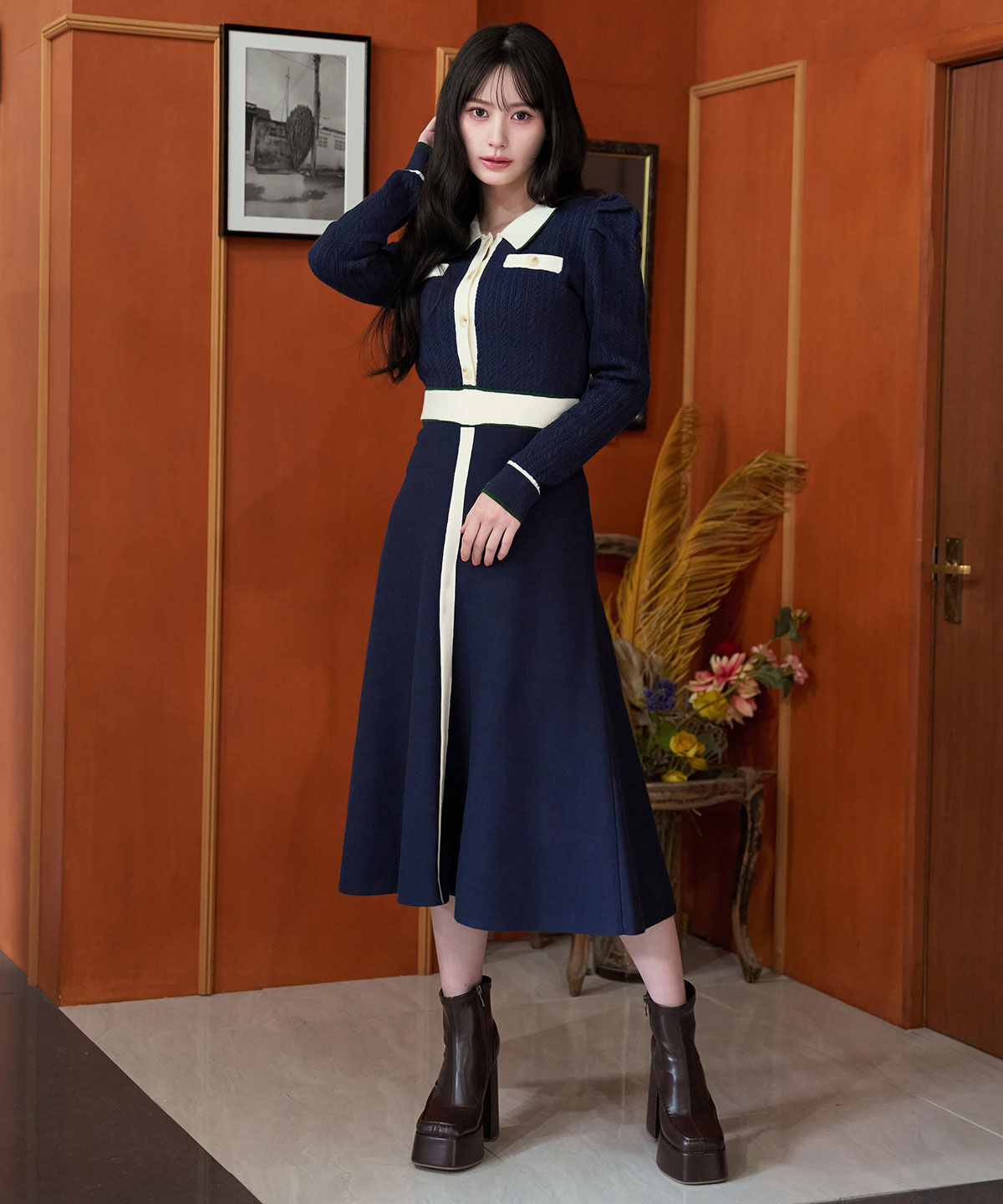 REDYAZEL「マルチケーブルバイカラーニットワンピース」|ワンピース|