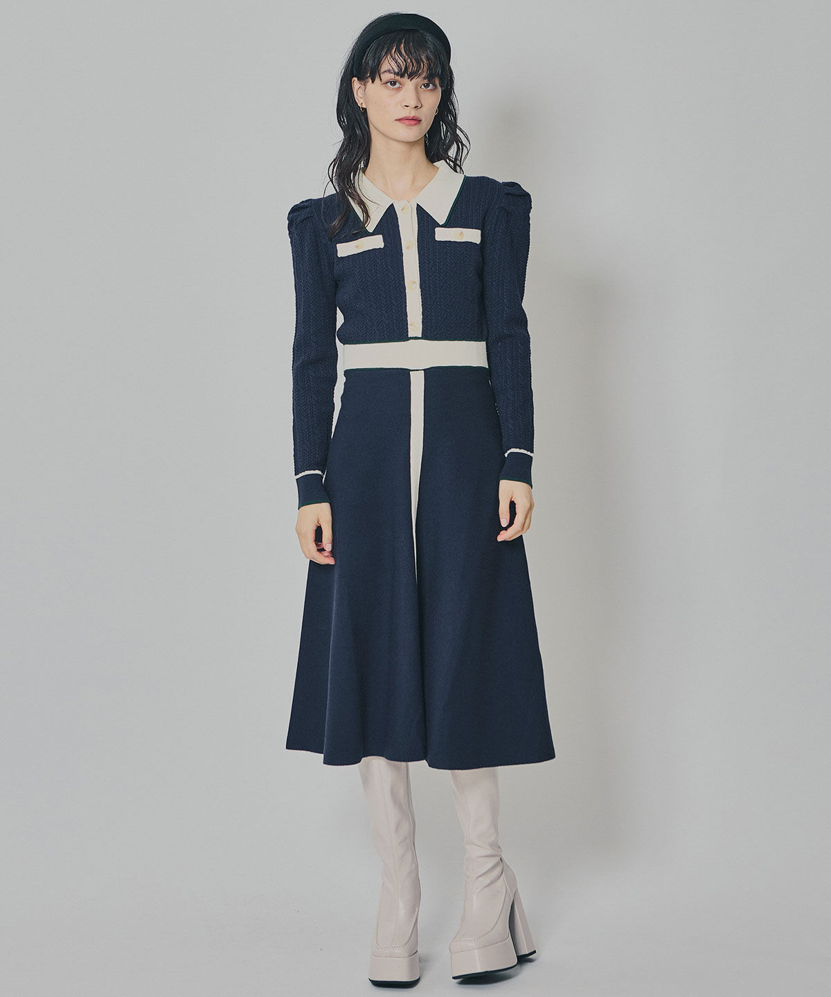 REDYAZEL「マルチケーブルバイカラーニットワンピース」|ワンピース|