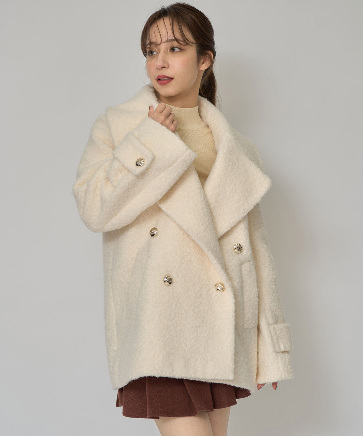 REDYAZEL「ボアダブルミドルコート」|ステンカラーコート|