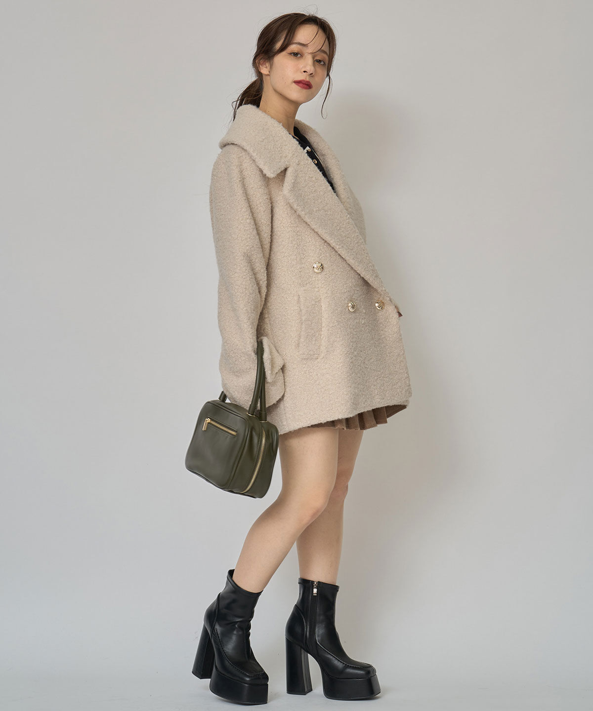 REDYAZEL「ボアダブルミドルコート」|ステンカラーコート|