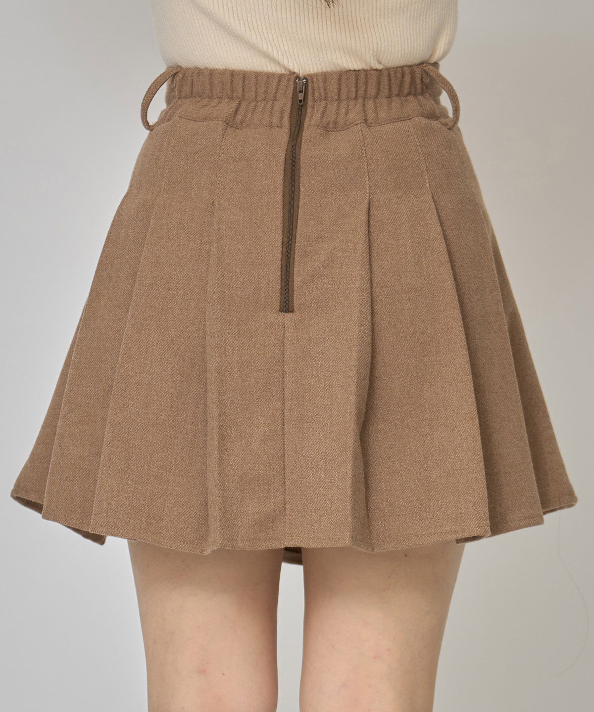 REDYAZEL「ファーチャームウールライクプリーツミニスカート」|フレア|