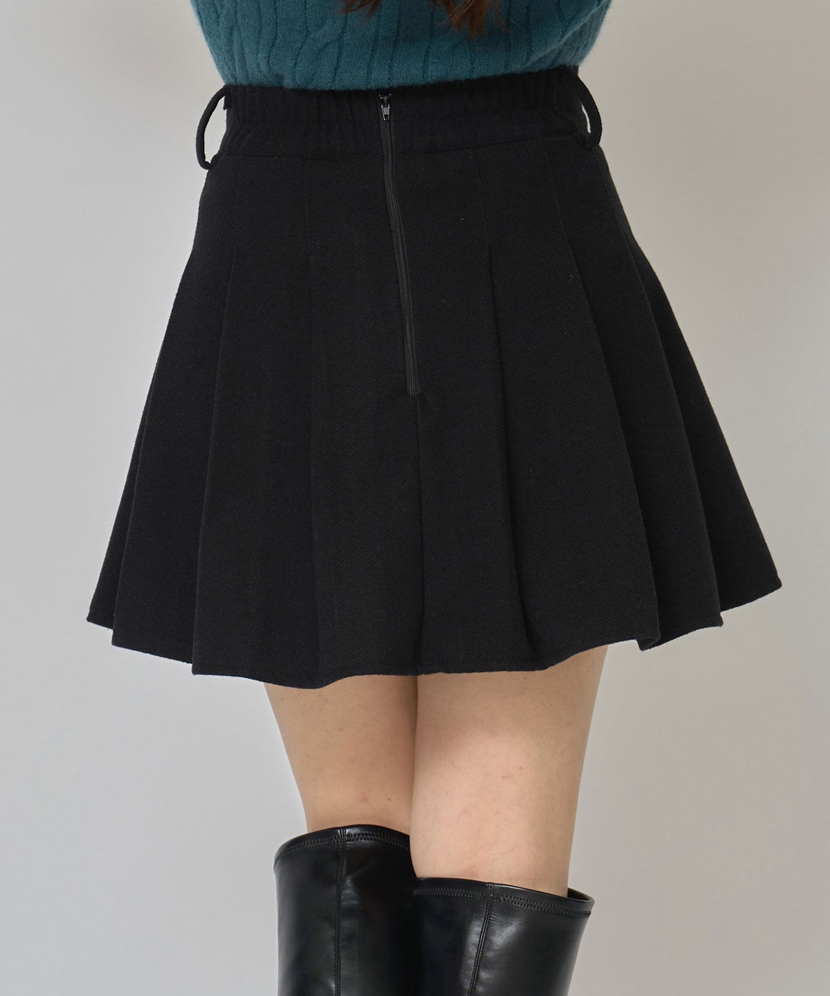 REDYAZEL「ファーチャームウールライクプリーツミニスカート」|フレア|
