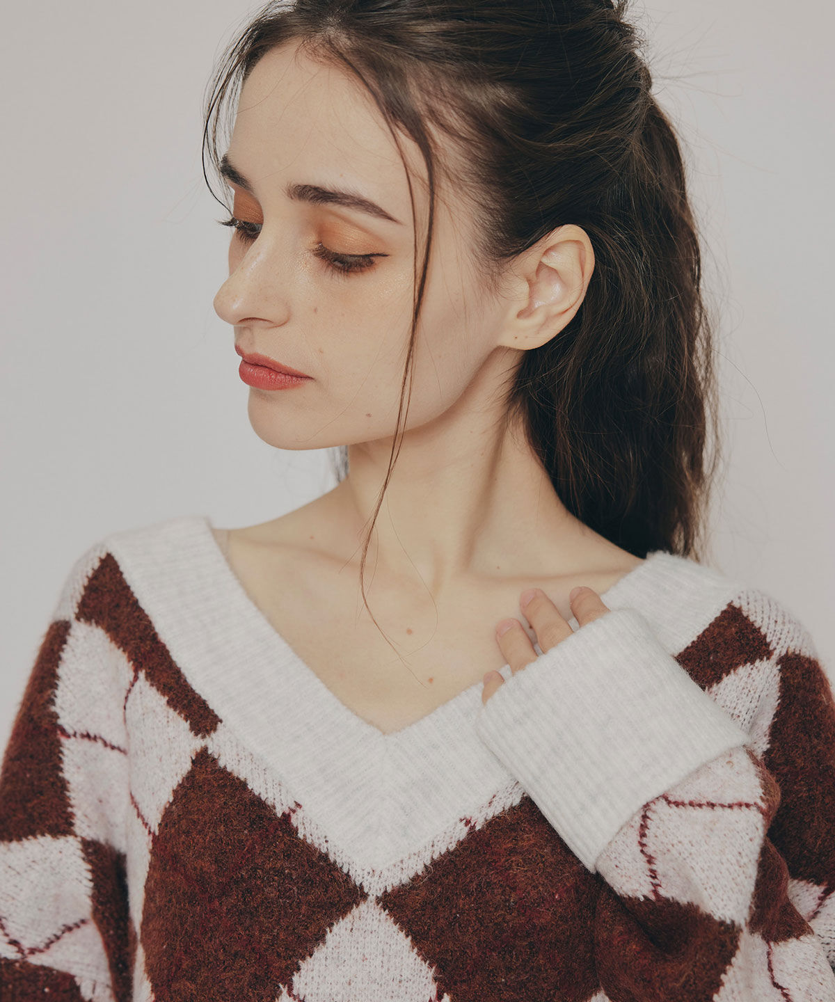 REDYAZEL「アーガイルVネックニットプルオーバー」|ニット・セーター|